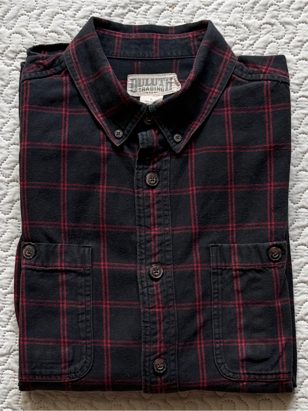 Duluth Trading Co Men’s Black & Red Plaid Flannel Button-Down Shirt Size Large